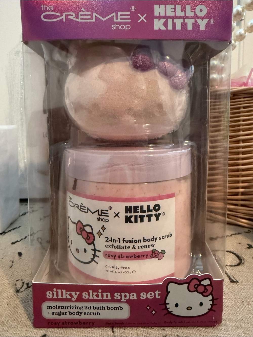 The Creme Shop Hello Kitty Rosy Strawberry Bath Bomb & Sugar Scrub Set